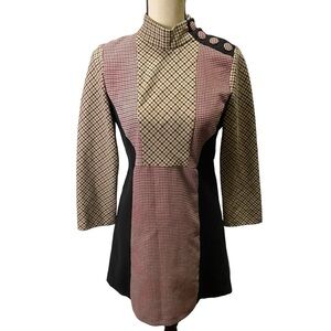 Zara Woman Midi Dress Sz Medium Long Sleeve Plaid Academia